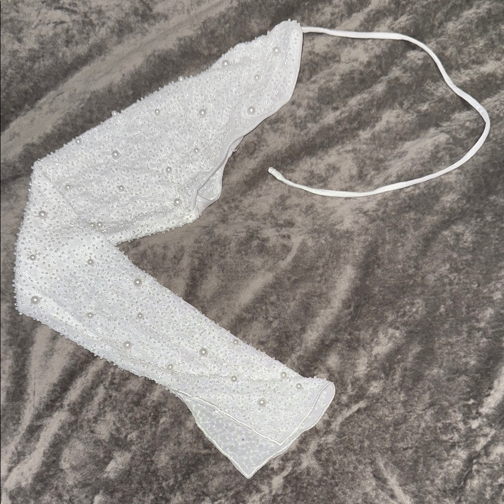 White Beaded One-Shoulder Top